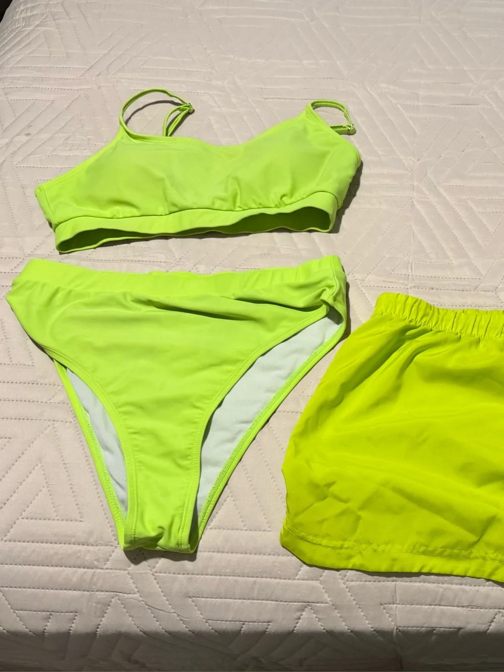 Women’s Neon Yellow Swim Set - Top, Bottoms & Swim Shorts